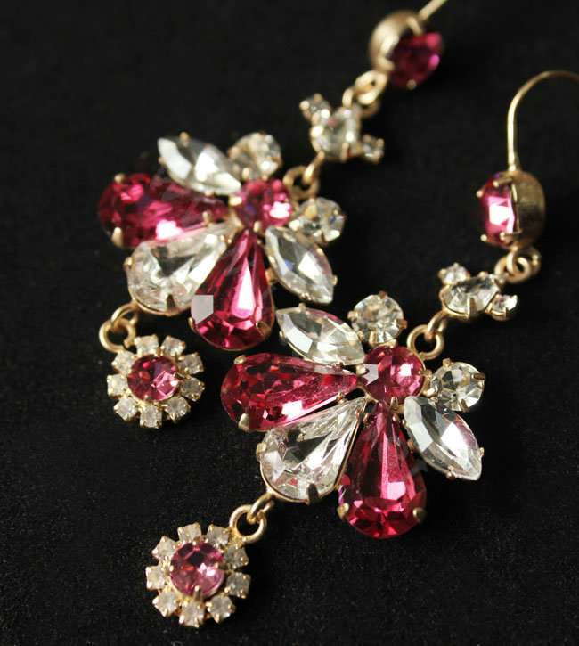 Luxury fashion women crystal diamond flower earrings 18k gold plated - Rose