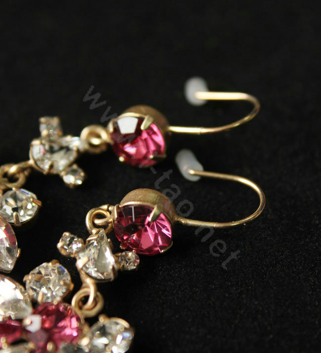 Luxury fashion women crystal diamond flower earrings 18k gold plated - Rose