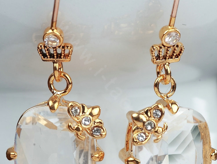 Luxury fashion women crystal diamond flower earrings 18k gold plated - White