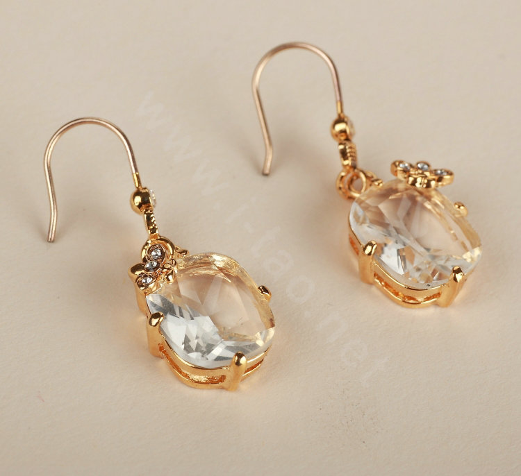 Luxury fashion women crystal diamond flower earrings 18k gold plated - White