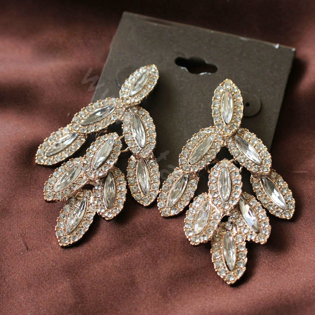 Luxury fashion women diamond crystal earrings 18k gold plated - White