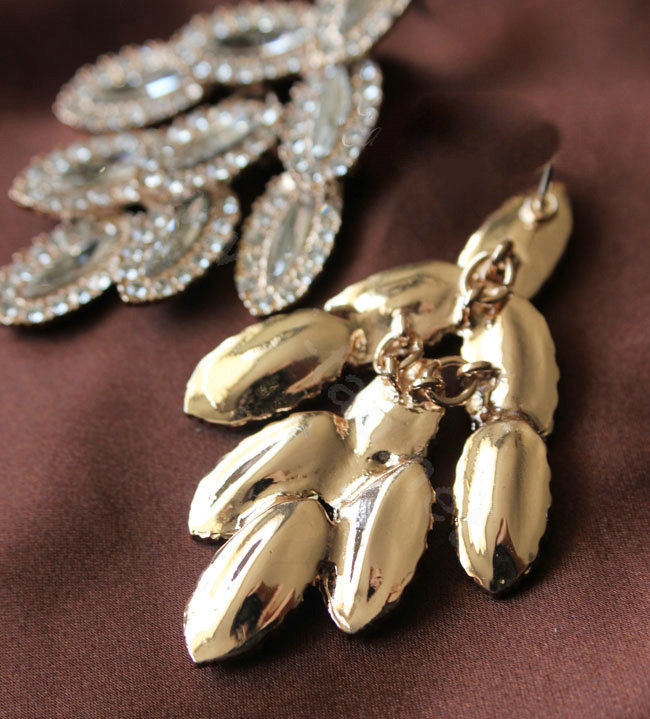 Luxury fashion women diamond crystal earrings 18k gold plated - White