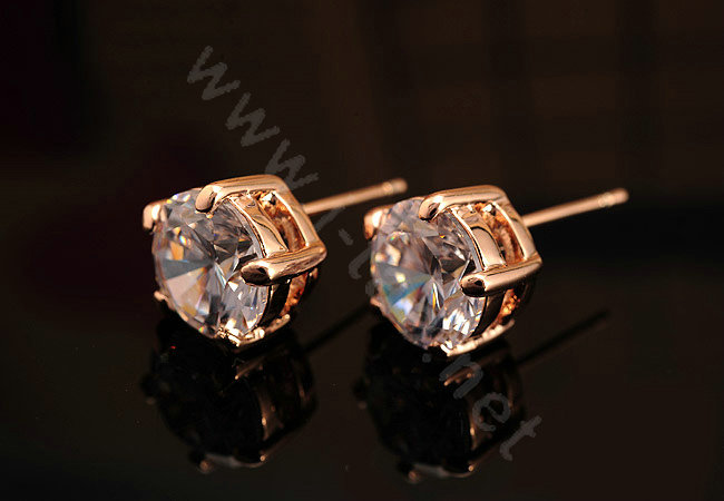 Luxury fashion women diamond crystal stud earrings 18k rose gold GP - White