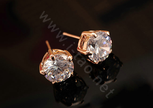 Luxury fashion women diamond crystal stud earrings 18k rose gold GP - White