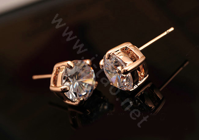 Luxury fashion women diamond crystal stud earrings 18k rose gold GP - White
