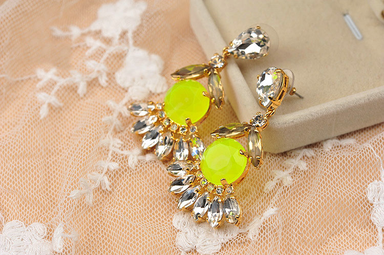 Luxury fashion women flower crystal diamond gems earrings - Yellow