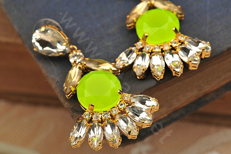 Luxury fashion women flower crystal diamond gems earrings - Yellow
