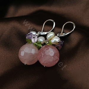 Luxury fashion women flower gems pearls earrings silver - Pink