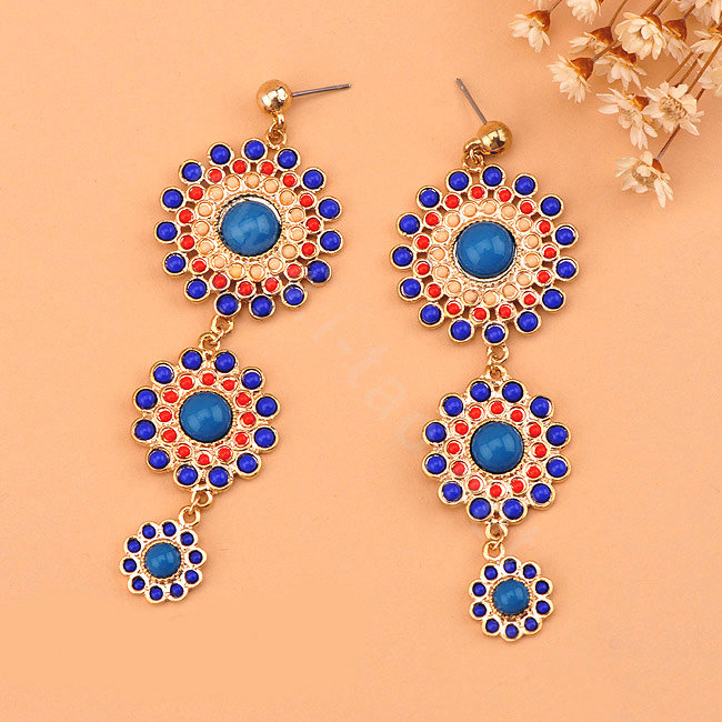 Luxury fashion women flower sweet candy gems earrings - Blue