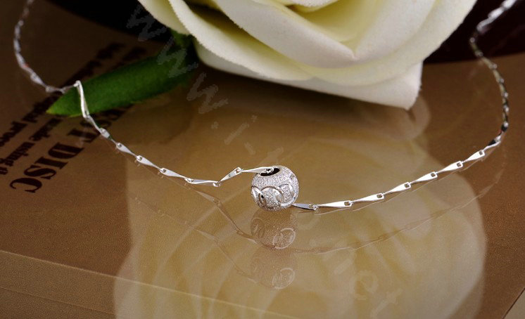 925 sterling silver solid ball bead pendant necklace clavicle chain 16 inch 40cm