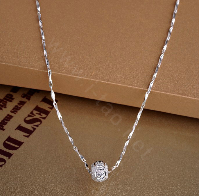 925 sterling silver solid ball bead pendant necklace ingot chain 18 inch 45cm