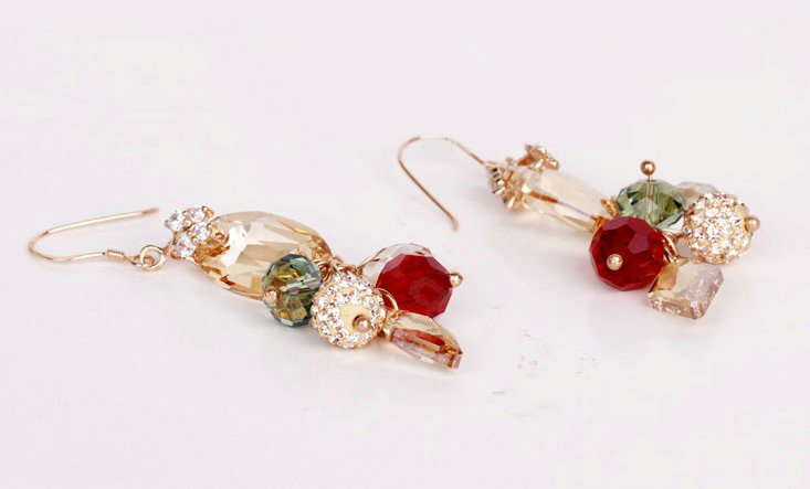 Luxury crystal bead diamond 925 sterling silver elegant dangle earrings - Champagne