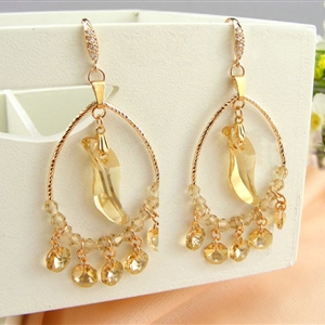 Luxury crystal bead diamond 925 sterling silver large hoop earrings - Champagne