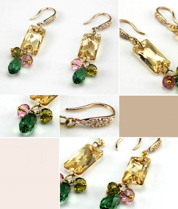 Luxury crystal bead diamond 925 sterling silver raindrop dangle earrings - Champagne