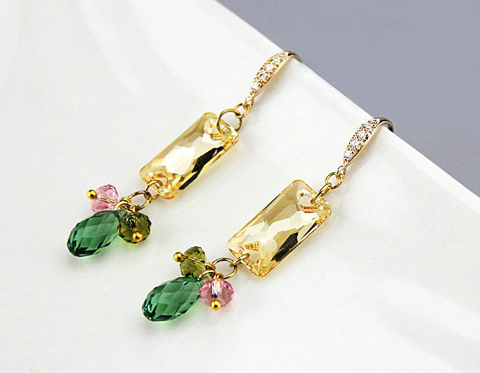Luxury crystal bead diamond 925 sterling silver raindrop dangle earrings - Champagne