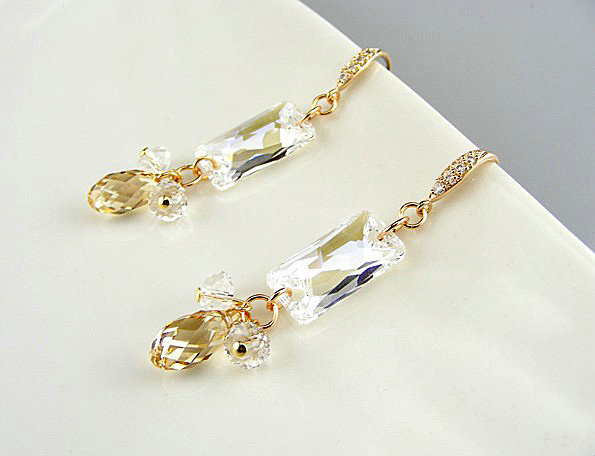 Luxury crystal bead diamond 925 sterling silver raindrop dangle earrings - White