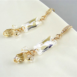 Luxury crystal bead diamond 925 sterling silver raindrop dangle earrings - White