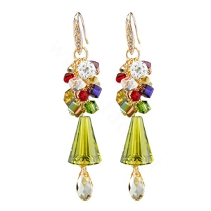 Luxury crystal diamond 925 sterling silver chandelier tassel dangle earrings - Green