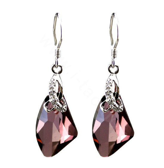 Luxury crystal diamond 925 sterling silver dangle earrings 4cm - Purple