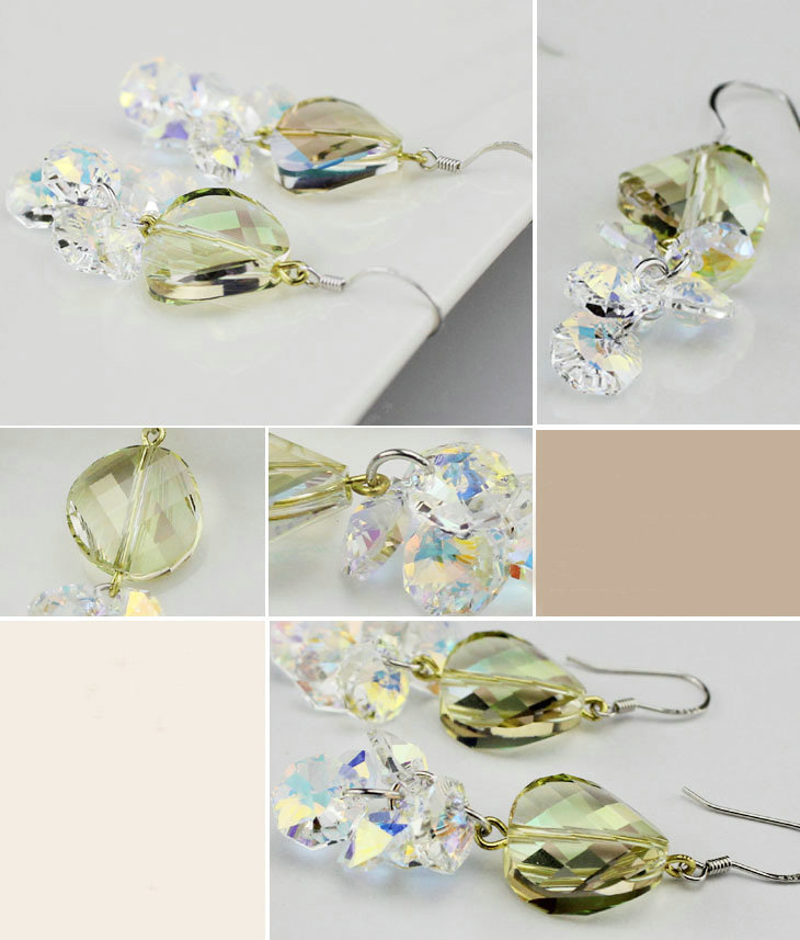 Luxury crystal diamond 925 sterling silver elegant dangle earrings - Green