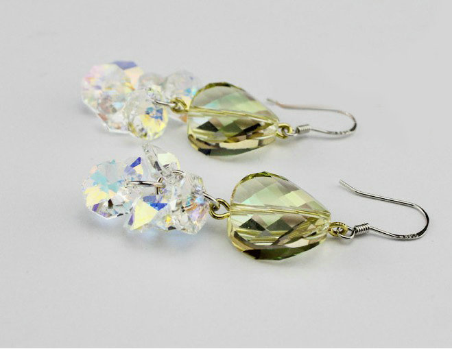 Luxury crystal diamond 925 sterling silver elegant dangle earrings - Green