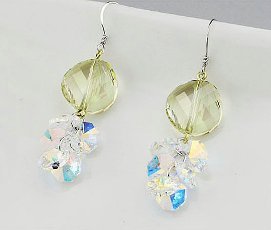 Luxury crystal diamond 925 sterling silver elegant dangle earrings - Green