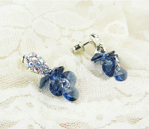 Luxury crystal diamond 925 sterling silver elegant dangle stud earrings - Blue