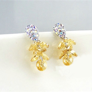 Luxury crystal diamond 925 sterling silver elegant dangle stud earrings - Champagne