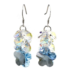 Luxury crystal diamond 925 sterling silver elegant flower dangle earrings - Blue