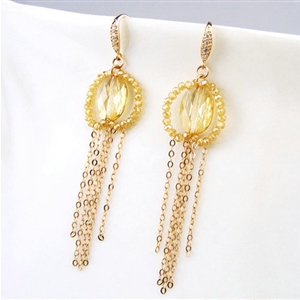 Luxury crystal diamond 925 sterling silver elegant long tassel dangle earrings - Champagne
