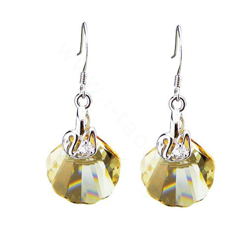 Luxury crystal diamond 925 sterling silver elegant simple dangle earrings - Champagne