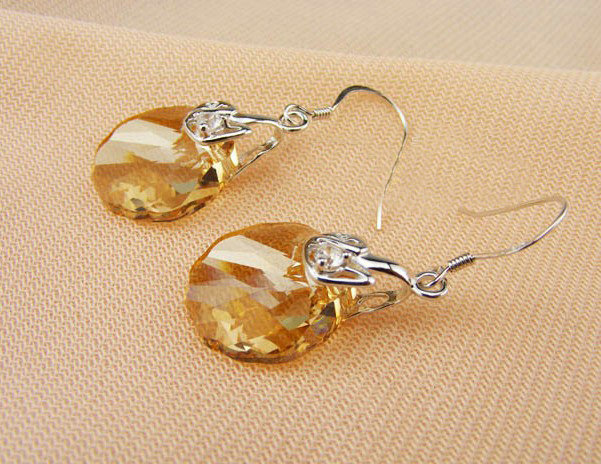 Luxury crystal diamond 925 sterling silver elegant simple dangle earrings - Champagne