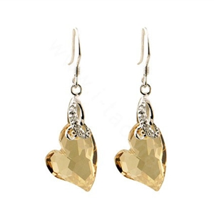 Luxury crystal diamond 925 sterling silver heart dangle earrings - Champagne
