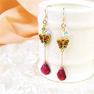 Luxury crystal diamond 925 sterling silver long butterfly dangle earrings - Rose