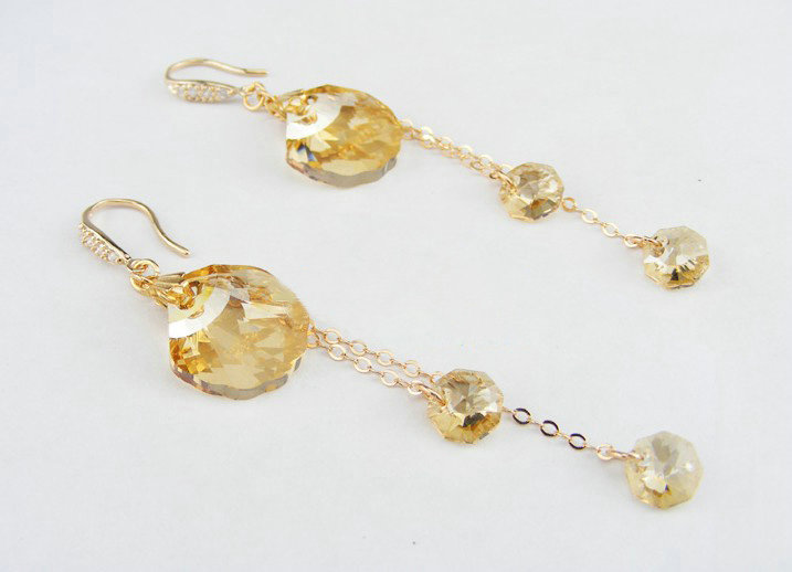 Luxury crystal diamond 925 sterling silver long tassel dangle earrings 85mm - Champagne