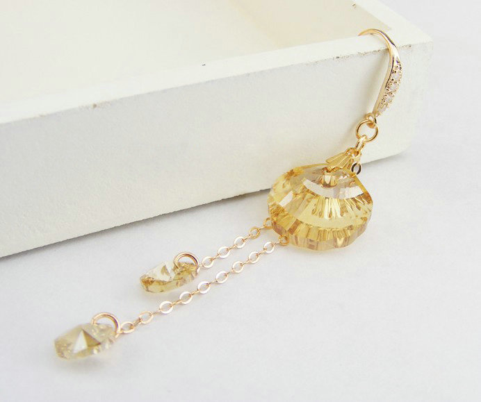 Luxury crystal diamond 925 sterling silver long tassel dangle earrings 85mm - Champagne