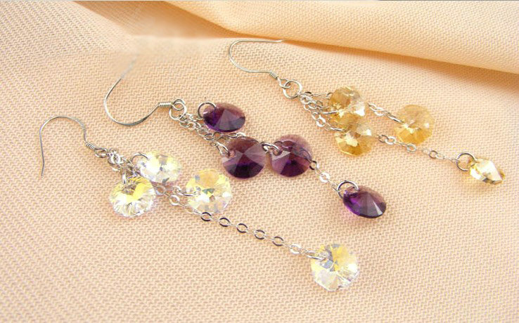 Luxury crystal diamond 925 sterling silver long tassel dangle earrings - Champagne