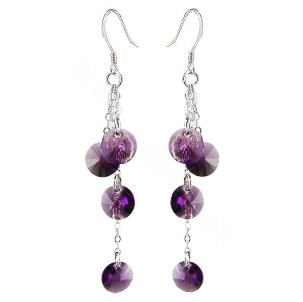 Luxury crystal diamond 925 sterling silver long tassel dangle earrings - Purple