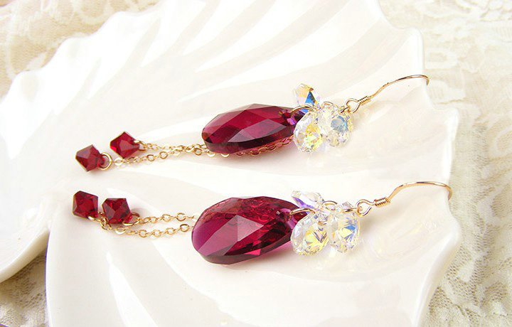 Luxury crystal diamond 925 sterling silver long tassel raindrop dangle earrings - Rose