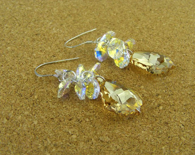 Luxury crystal diamond 925 sterling silver raindrop dangle earrings 48mm - Champagne