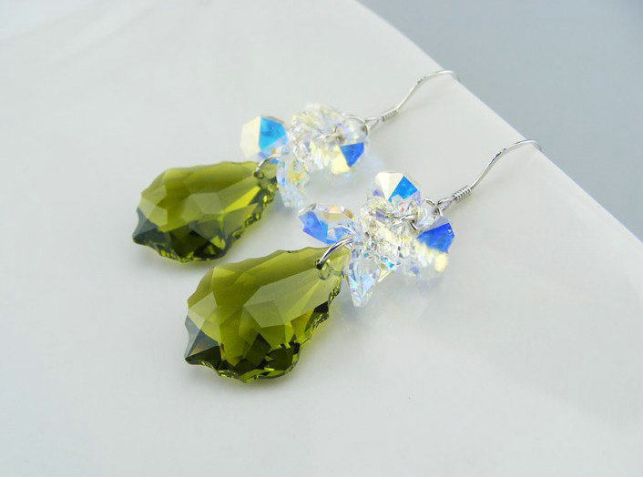 Luxury crystal diamond 925 sterling silver raindrop dangle earrings 48mm - Green