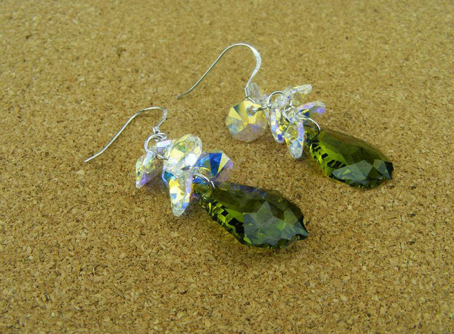 Luxury crystal diamond 925 sterling silver raindrop dangle earrings 48mm - Green