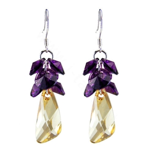 Luxury crystal diamond 925 sterling silver raindrop dangle earrings - Champagne Purple
