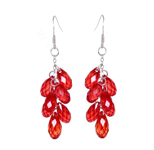 Luxury crystal diamond 925 sterling silver raindrop dangle earrings - Red