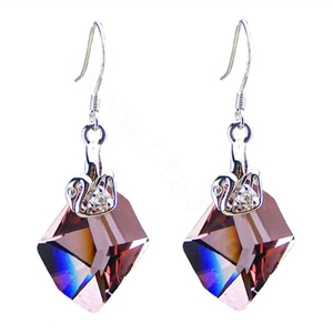 Luxury crystal diamond 925 sterling silver swan dangle earrings - Purple