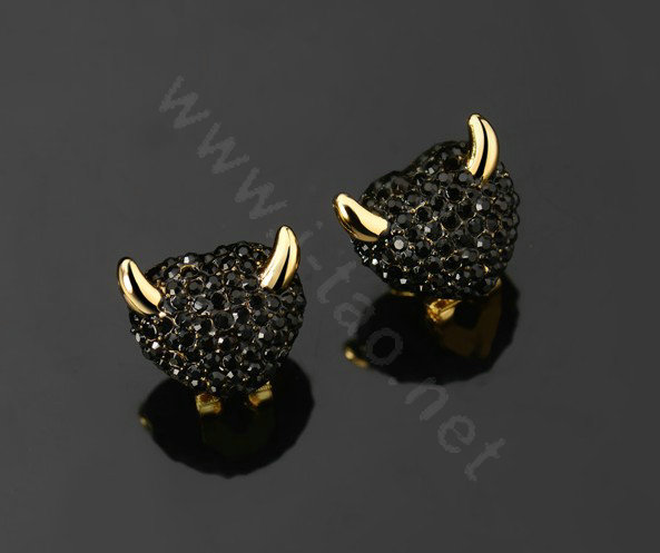 Luxury crystal diamond exaggerating Devil stud earrings 18k gold plated - Black