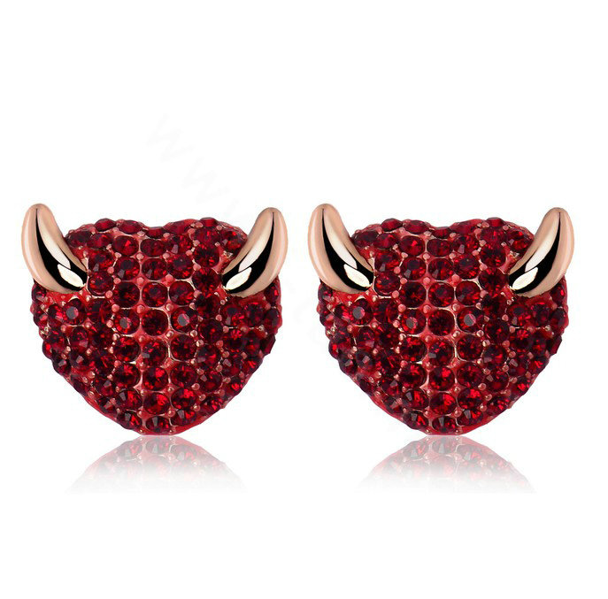 Luxury crystal diamond exaggerating Devil stud earrings 18k gold plated - Red
