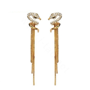 Luxury crystal diamond exaggerating retro snake long tassel stud earrings 18k gold plated