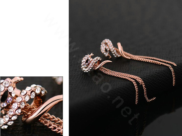 Luxury crystal diamond exaggerating retro snake long tassel stud earrings 18k rose plated