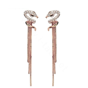 Luxury crystal diamond exaggerating retro snake long tassel stud earrings 18k rose plated